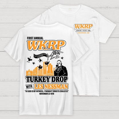 First Annual Fictional Radio Thanksgiving Day Turkey Drop Front And Back Printing Geek T-Shirt