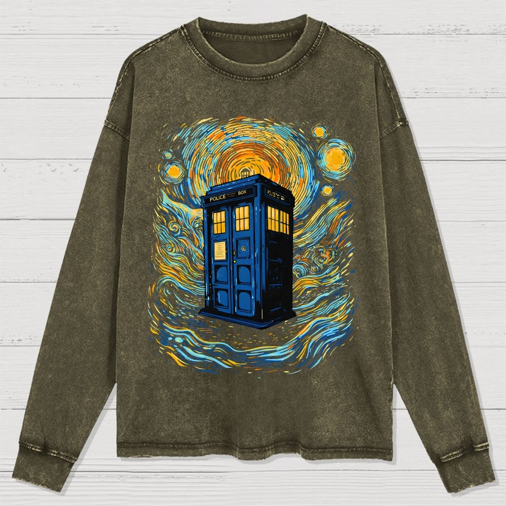 Starry Sky Phone Booth Washed Long Sleeve Tee