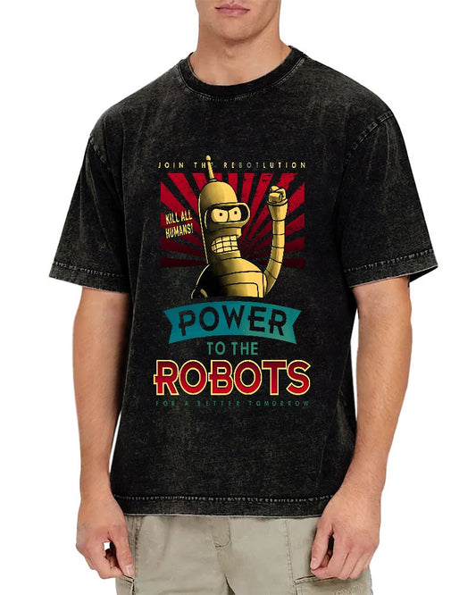 Power To The Robots Vintage Distressed T-shirt