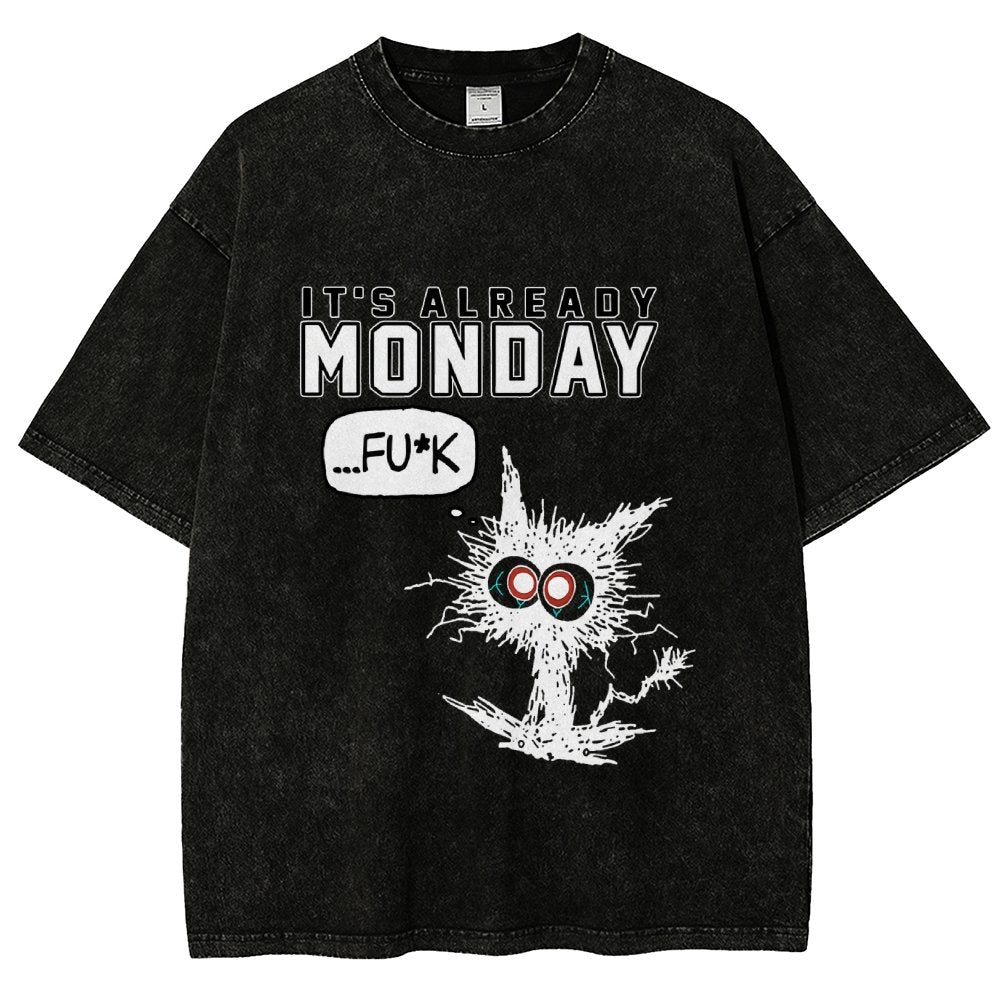 Monday Funny Cat Vintage Distressed T-shirt