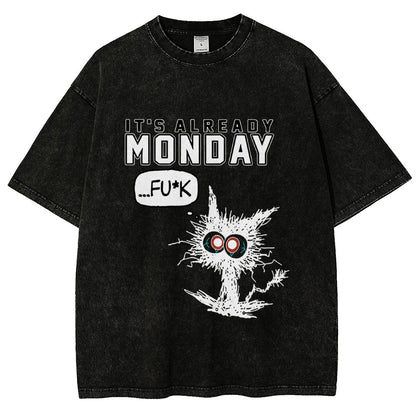 Monday Funny Cat Vintage Distressed T-shirt
