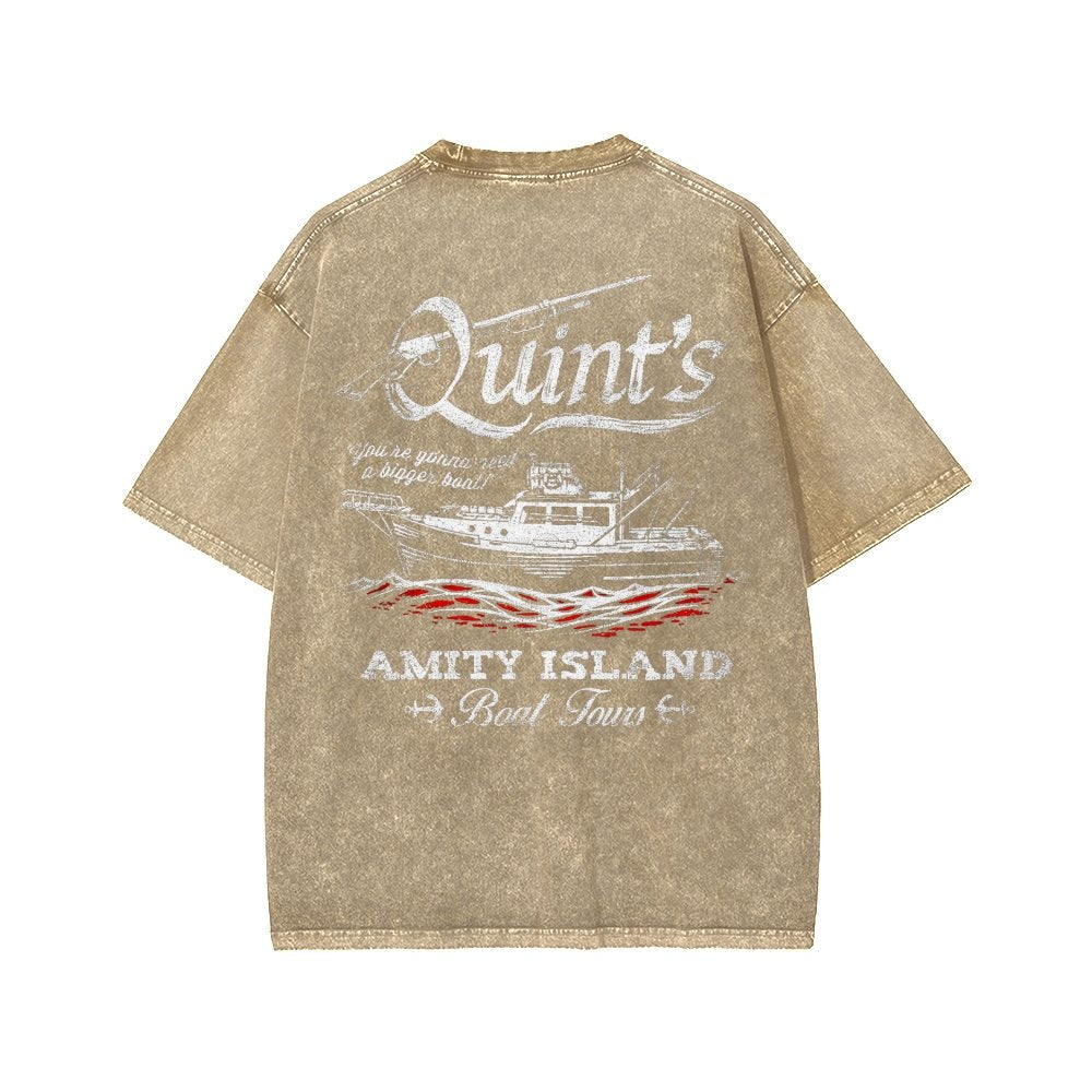 Captain's Shark Fishing Front And Back Printing Washed T-shirt