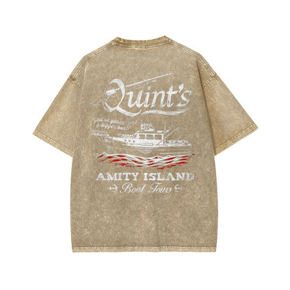 Captain's Shark Fishing Front And Back Printing Washed T-shirt