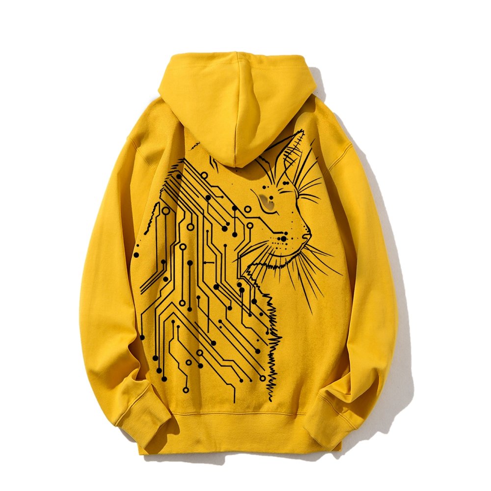 Cat Printed Back Cotton Hoodie