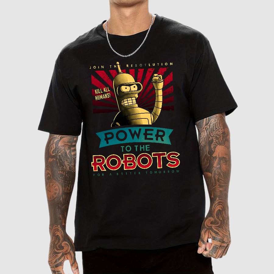 Power To The Robots Geek T-Shirt