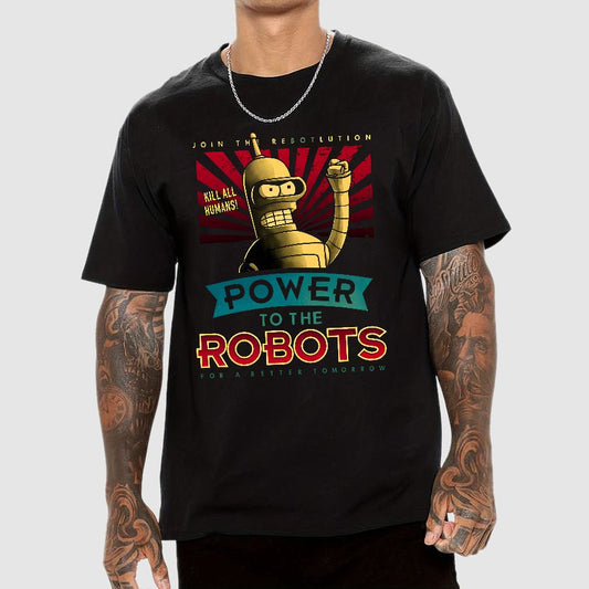 Power To The Robots Geek T-Shirt