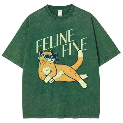 Feline Fine Vintage Distressed T-shirt