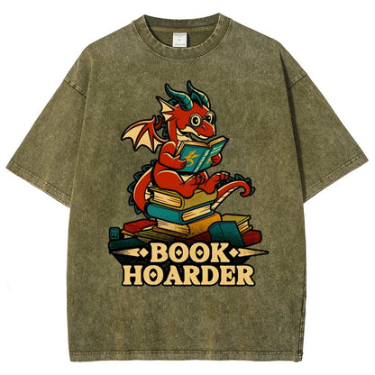 Book Hoarder Dragon Vintage Distressed T-shirt