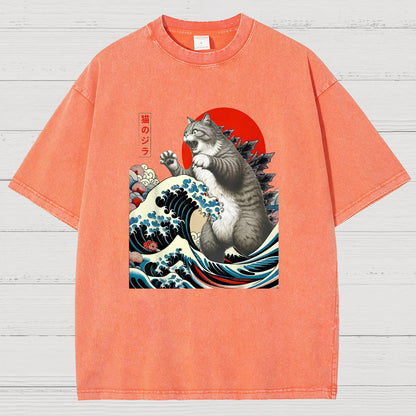 Catzilla Cat Japanese Art Vintage Distressed T-shirt