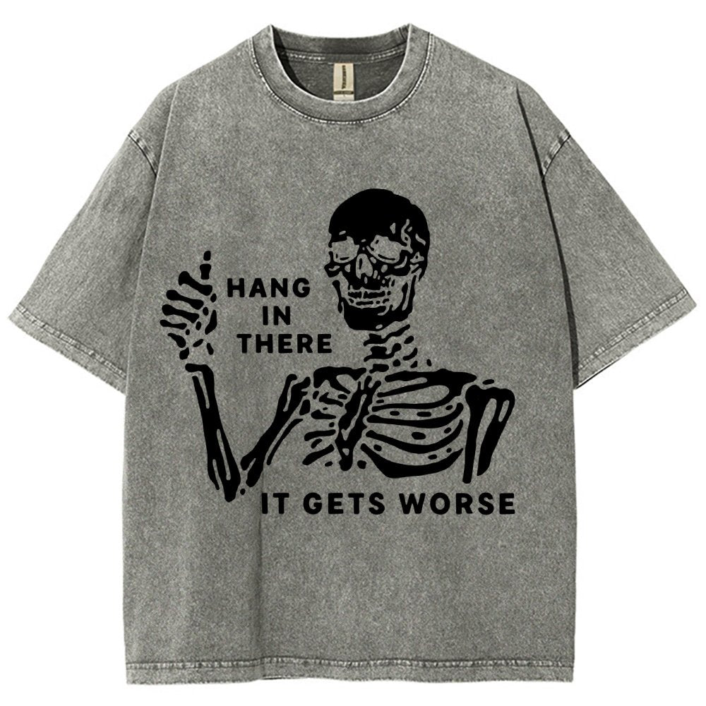 Hang In There Skeleton Vintage Distressed T-shirt