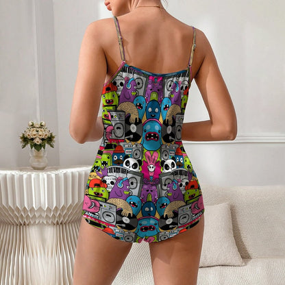 Trend Music Party Women's Geek Suspender Cami Set