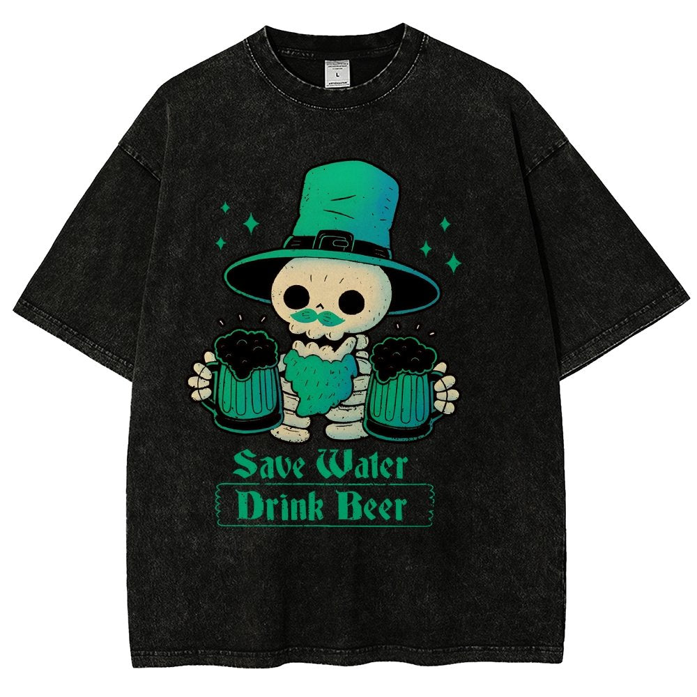 Skeleton St Patrick drinks Beer Vintage Distressed T-shirt