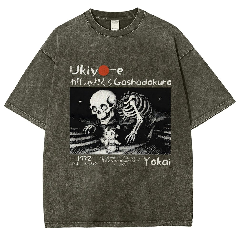 Gashadokuro Skeleton Yokai Ukiyo-e Vintage Distressed T-shirt