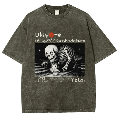 Gashadokuro Skeleton Yokai Ukiyo-e Vintage Distressed T-shirt