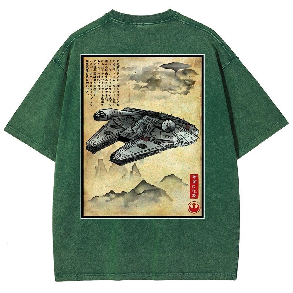 Escape from Sky City woodblock Back Print Washed T-Shirt