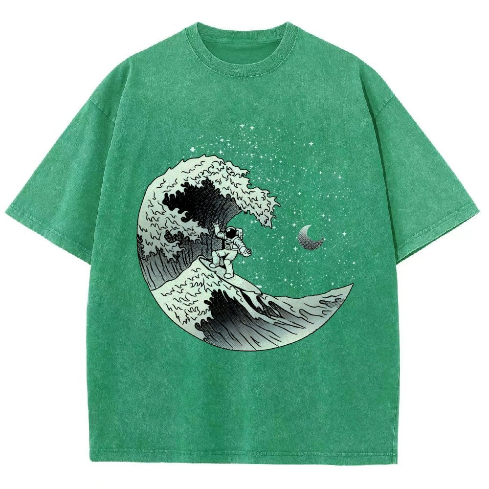 Astronaut Surfing Kanagawa Wave by Tobe Fonseca Vintage Distressed T-shirt