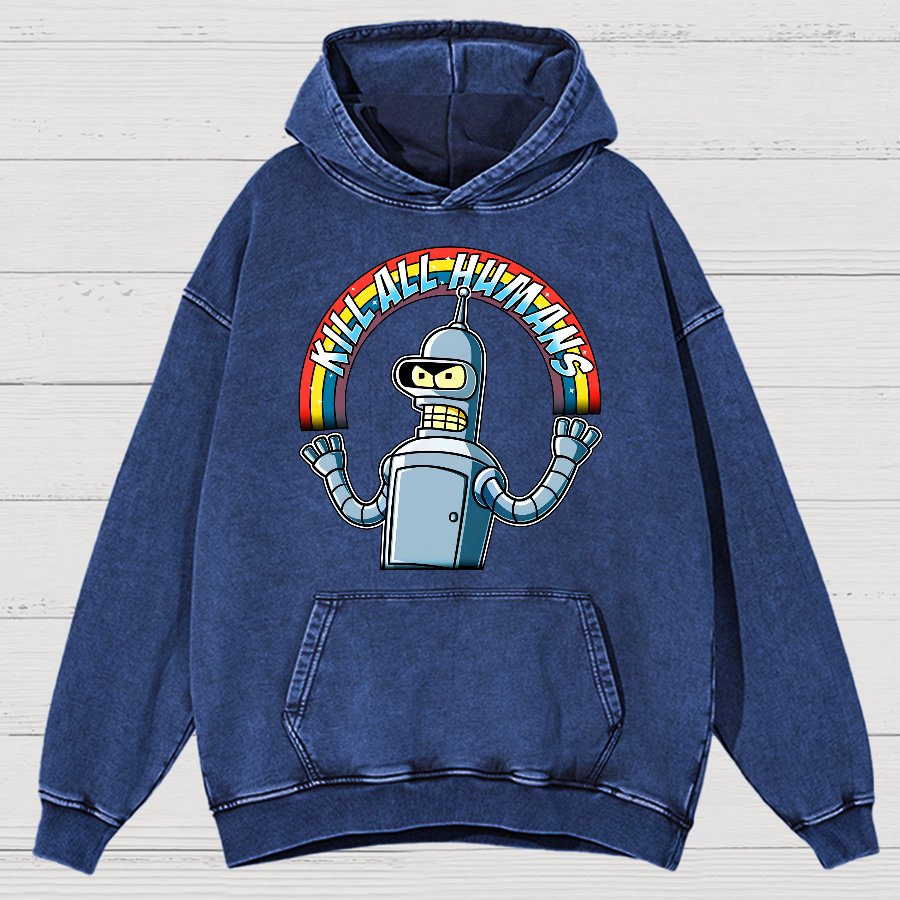 Shiny Metal Robot Vintage Distressed Hoodie