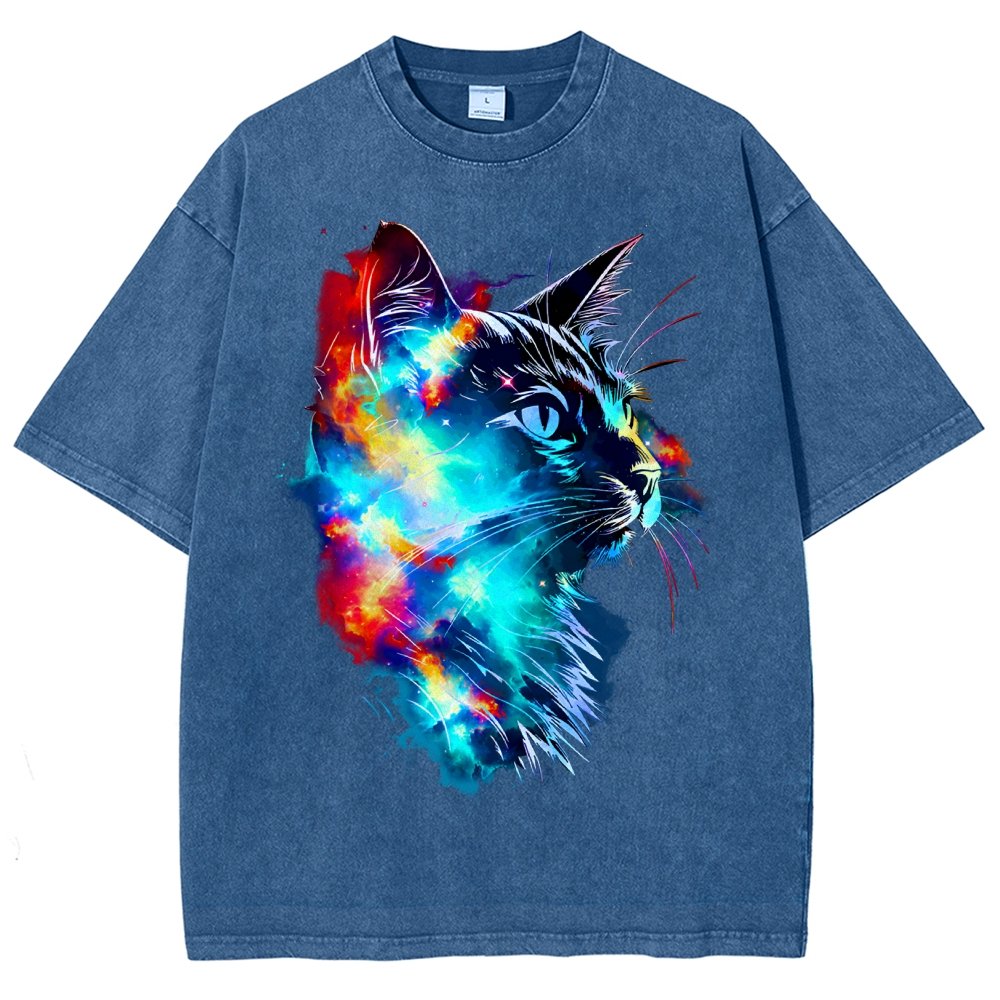 Cosmos Cat Vintage Distressed T-shirt