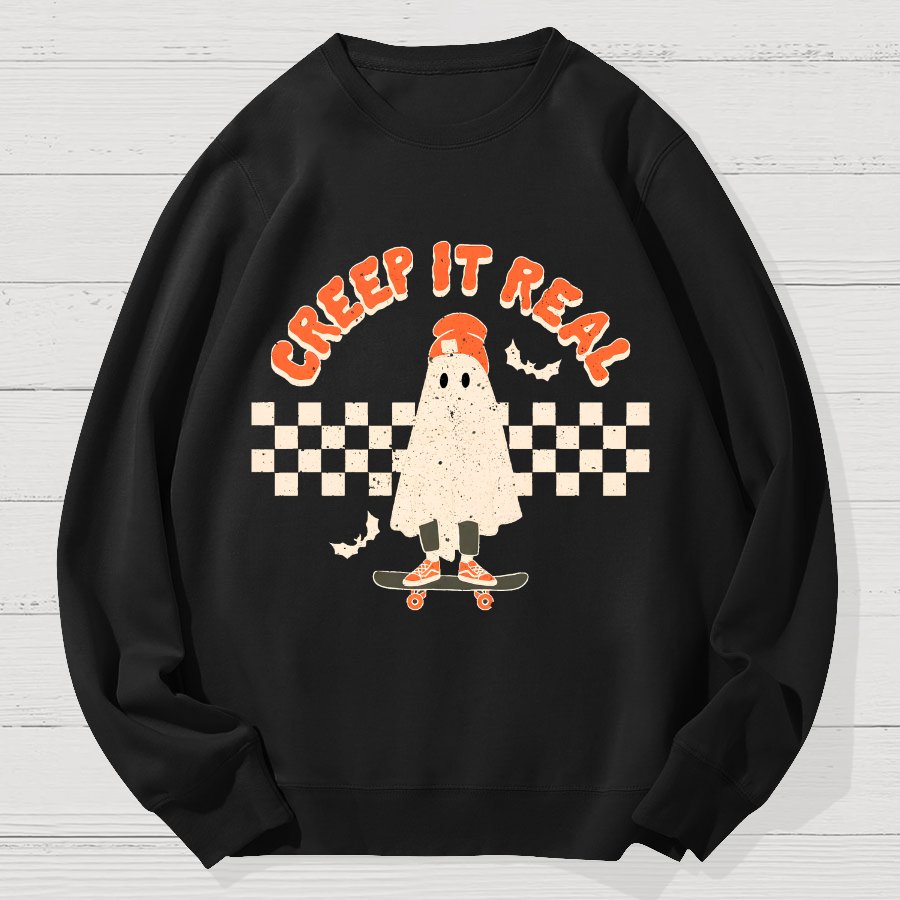 Creep it Real Vintage Ghost Halloween Geek Cotton Sweatshirt