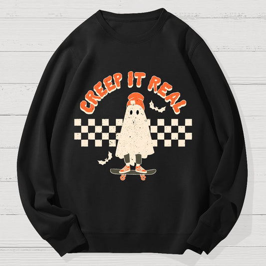 Creep it Real Vintage Ghost Halloween Geek Cotton Sweatshirt