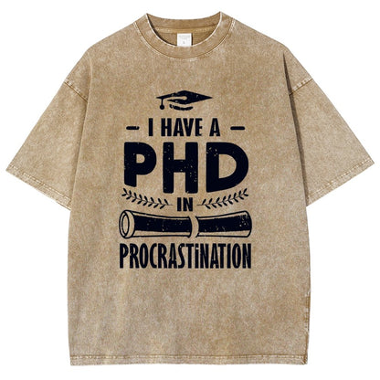 PHD In Procrastination Vintage Distressed T-shirt