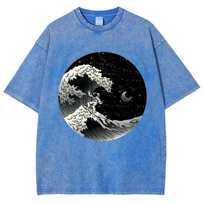 Astronaut Surfing Kanagawa Wave Vintage Distressed T-shirt