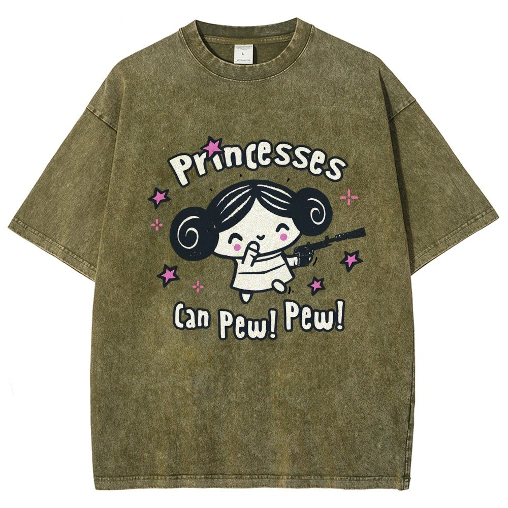 Princesses Can Pew! Pew! Too Vintage Distressed T-shirt