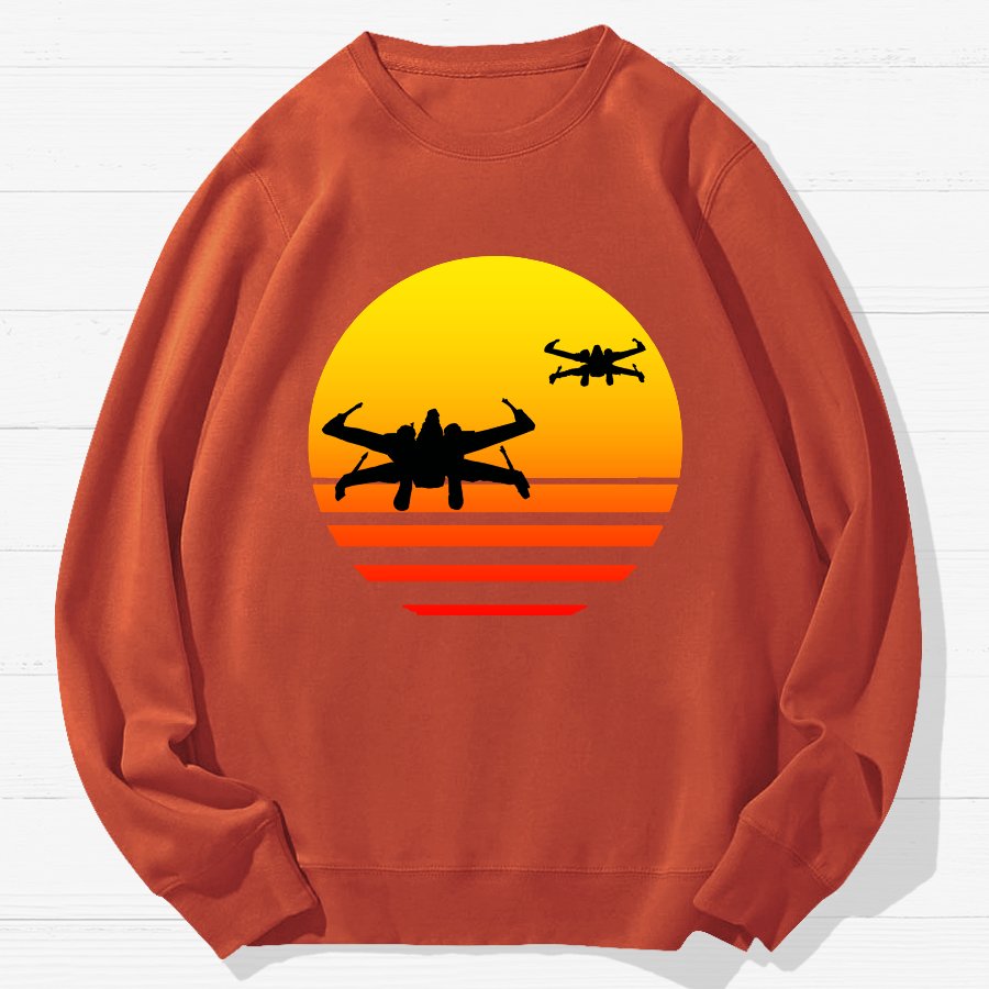 Sunset And Fighter Planes Geek Cotton Sweatshirt