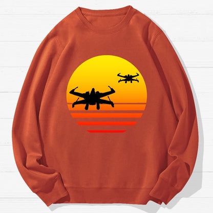 Sunset And Fighter Planes Geek Cotton Sweatshirt