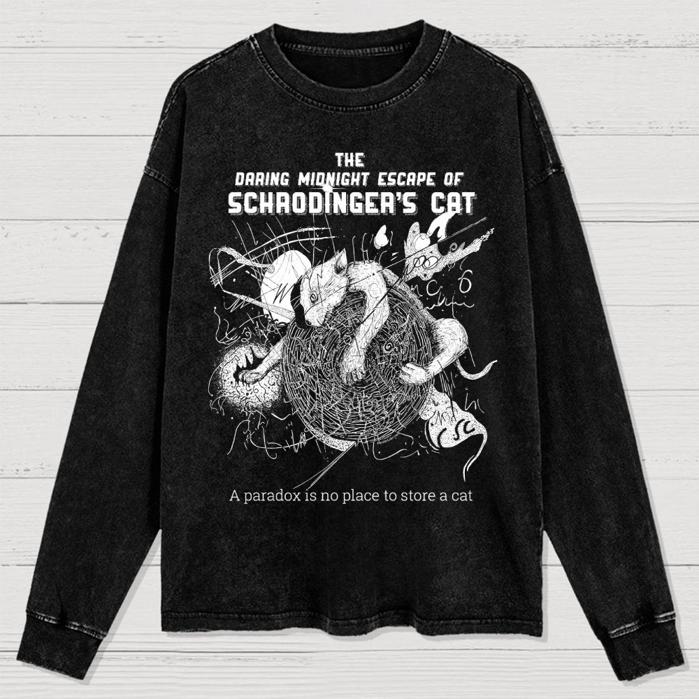 The Daring Midnight Escape of Schrödinger's Cat Washed Long Sleeve Tee