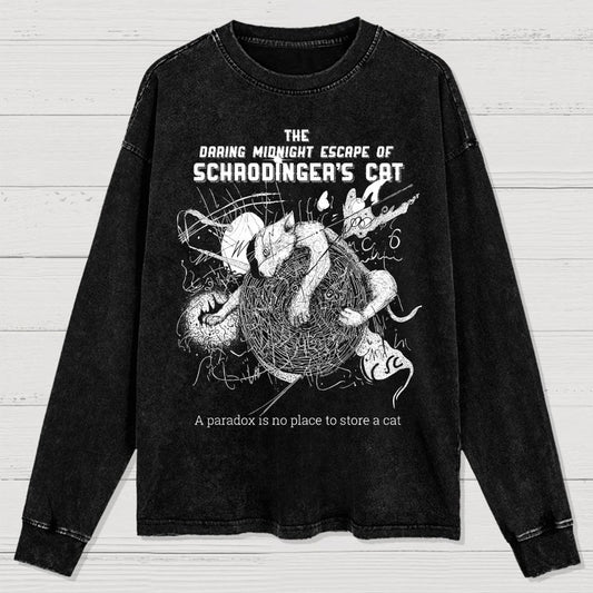 The Daring Midnight Escape of Schrödinger's Cat Washed Long Sleeve Tee
