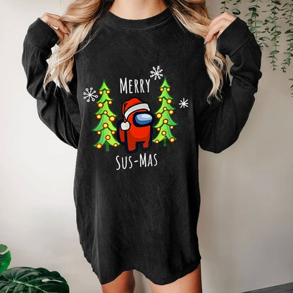 Merry Sus-Mas Christmas Washed Long Sleeve Tee