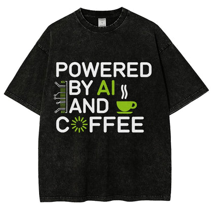 Powered By AI And Coffee Vintage Distressed T-shirt