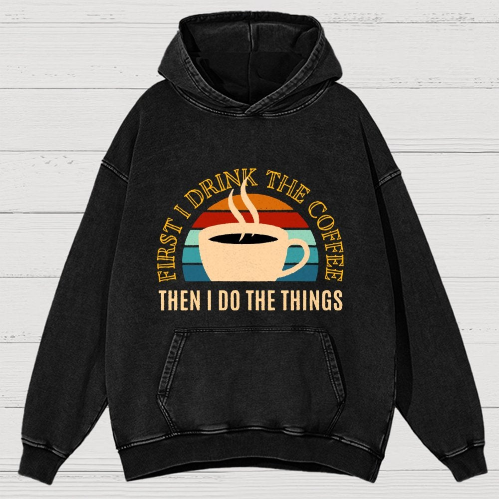 First The Coffee Vintage Distressed Hoodie