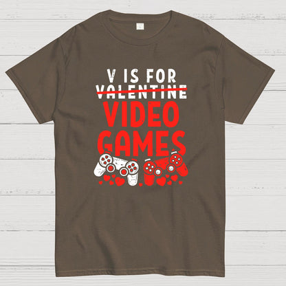 V Is For Video Games Funny Valentines Day Gamer Boy Men Gift Geek T-Shirt