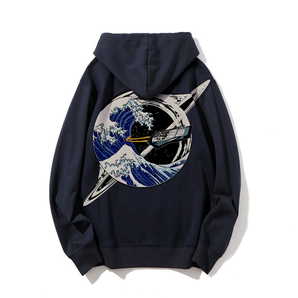 Interstellar Kanagawa Wave Printed Back Cotton Hoodie