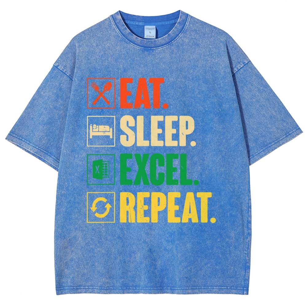Eat Sleep Excel Repeat Funny Excel Vintage Distressed T-shirt
