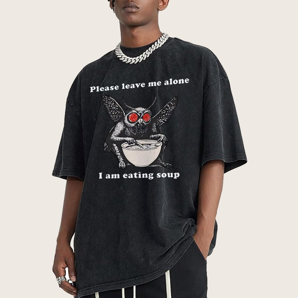 Mothman Eating Soup Please Leave Me Alone I Am Eating Soup Vintage Distressed T-shirt