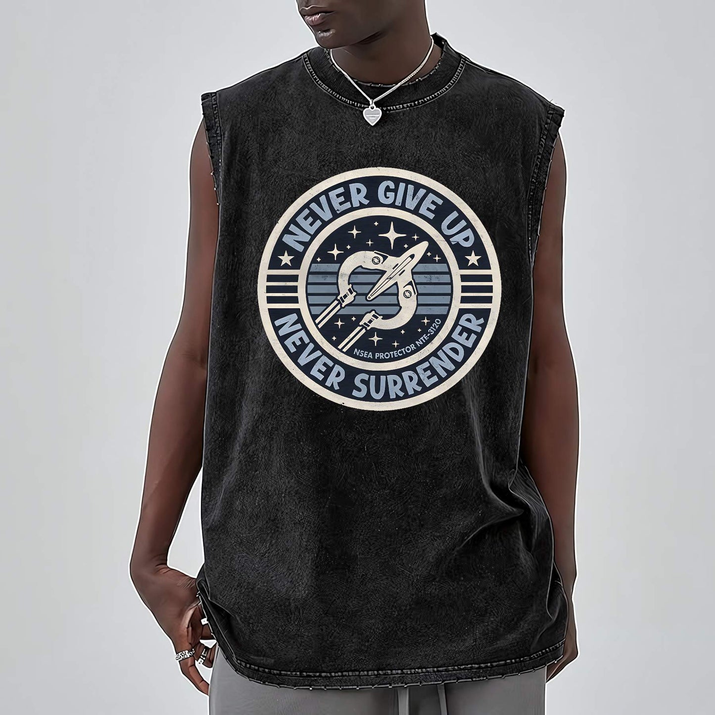 Never Give Up Never Surrender! Vintage Distressed Washed Tank