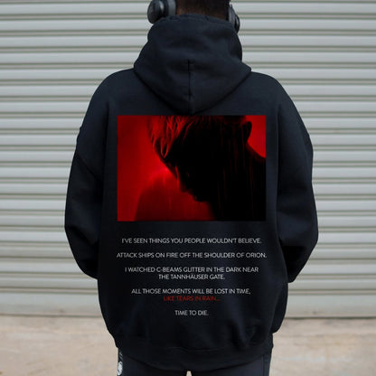 Tears in Rain-Tears in Red-Time to Die Printed Back Cotton Hoodie