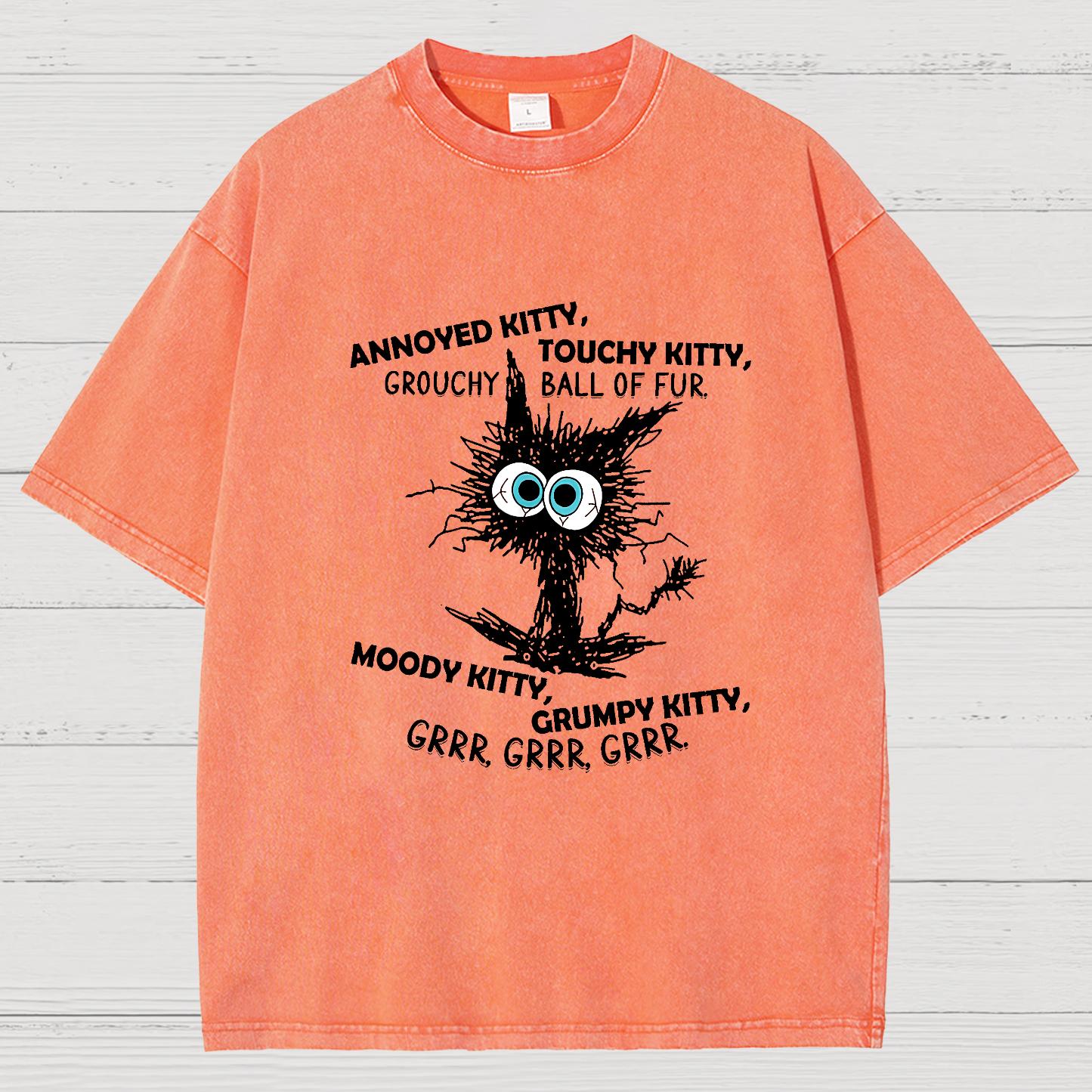 Annoyed Kitty Touchy Kitty Grouchy Ball Funny Vintage Distressed T-shirt