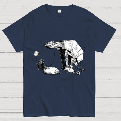 Picking Up Feces With A Huge Poop Bag Empire Robot Dog-Planet Battles Geek T-Shirt