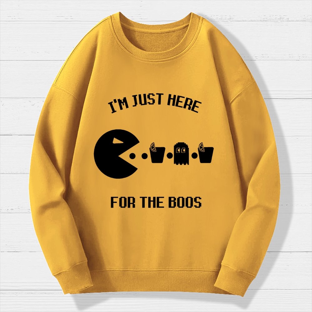 Here For The Boos Ghost Arcade Nerdy Halloween Geek Cotton Sweatshirt