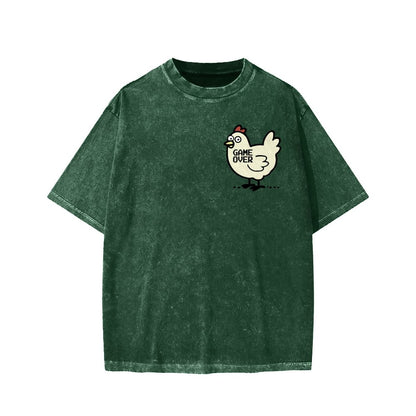 Chicken Game Don't Look At The Chicken Front And Back Printing Washed T-shirt