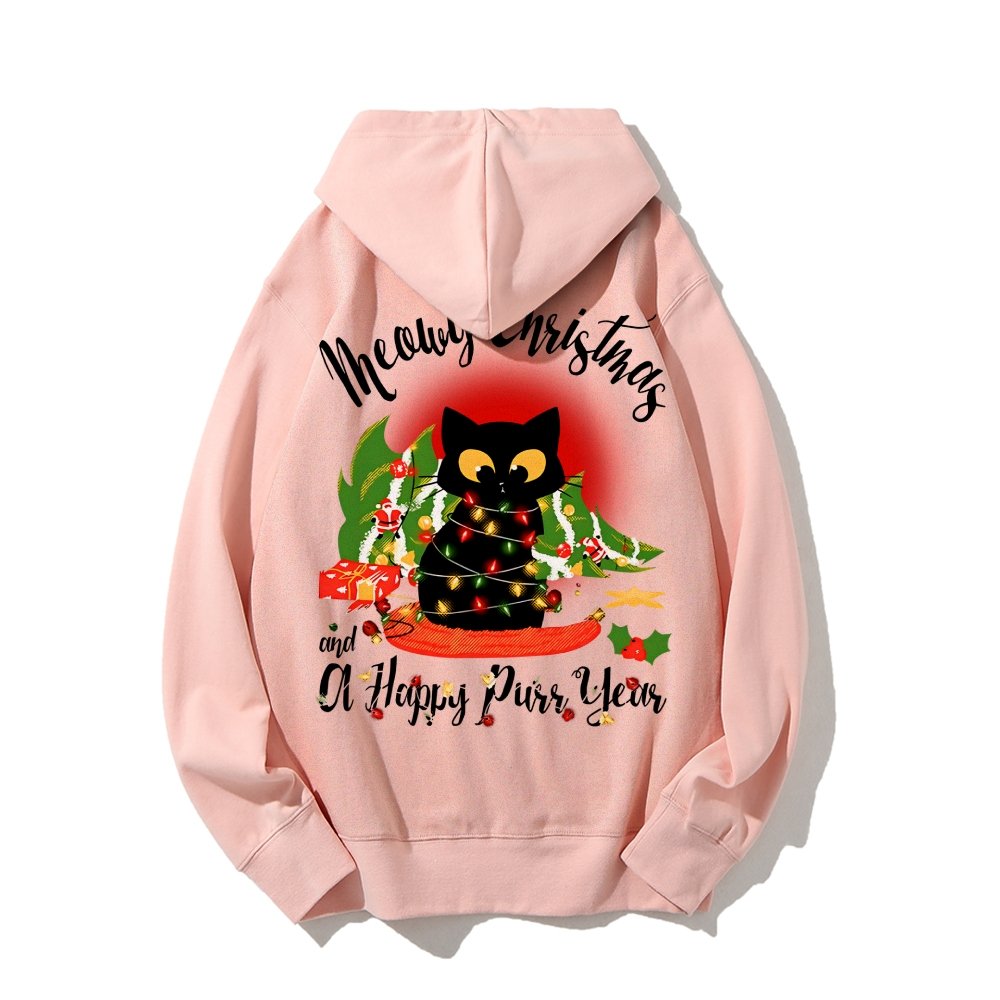 Happy Purr Year Printed Back Unisex Cotton Hoodie