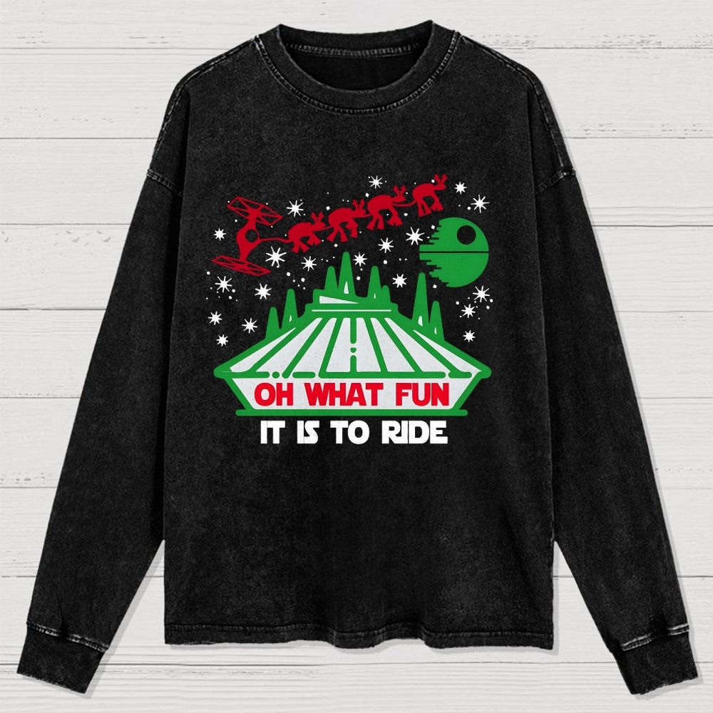 Oh！What Fun It Is To Ride Christmas Washed Long Sleeve Tee