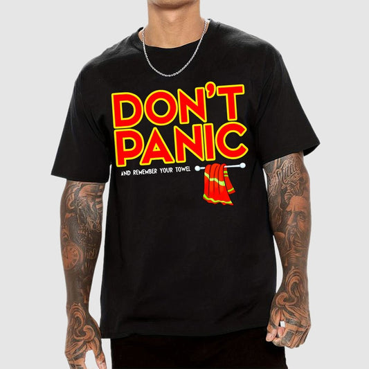Don't Panic With Towel Geek T-Shirt