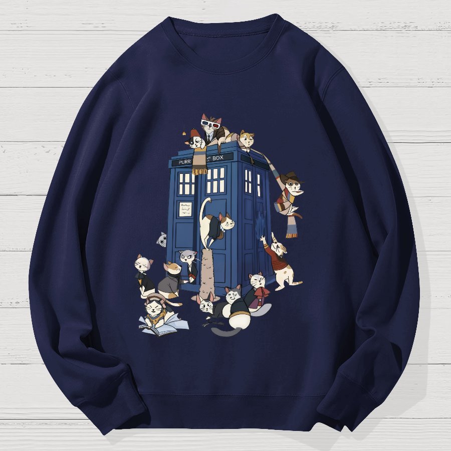 Cats Take Over The Phone Booth Geek Cotton Sweatshirt