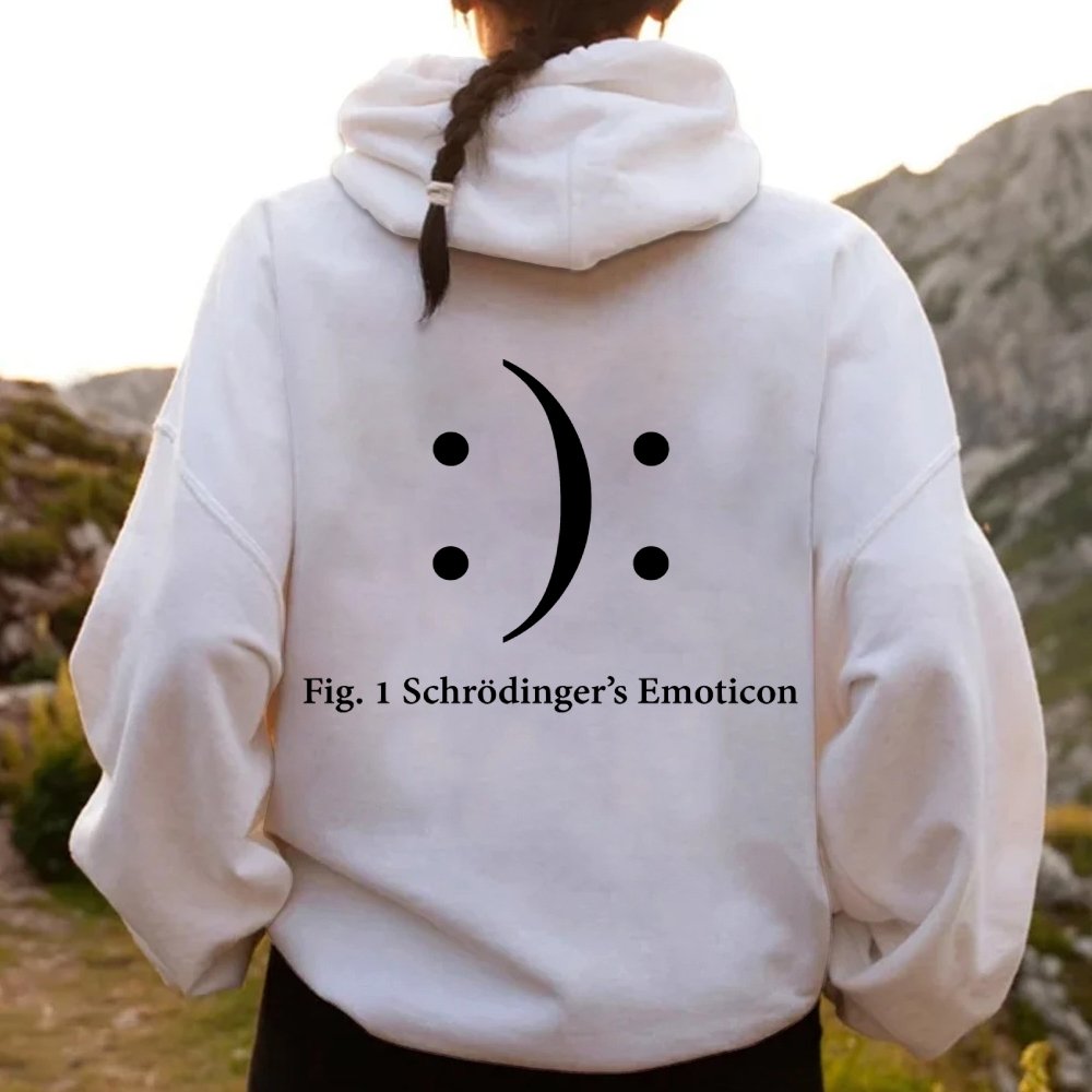 Schrodinger's Emoticon Printed Back Unisex Cotton Hoodie