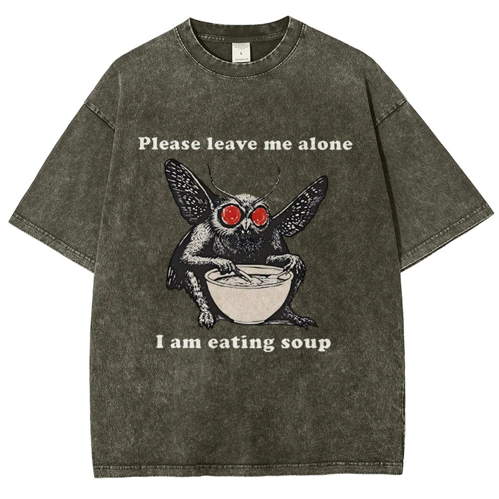 Mothman Eating Soup Please Leave Me Alone I Am Eating Soup Vintage Distressed T-shirt